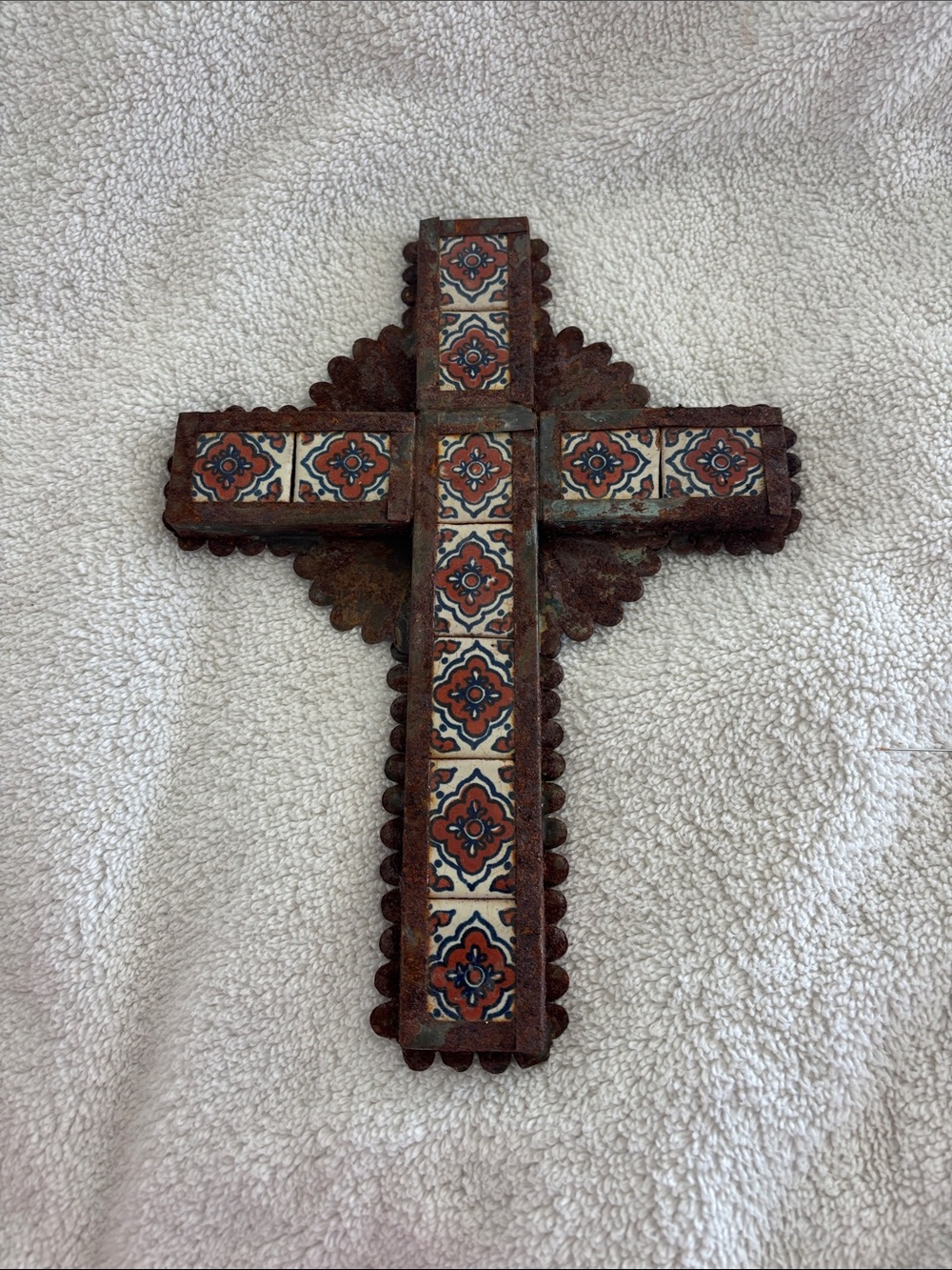 Cross Handmade Punched Tin Talavera Tile Tiles Mexican Wall Art